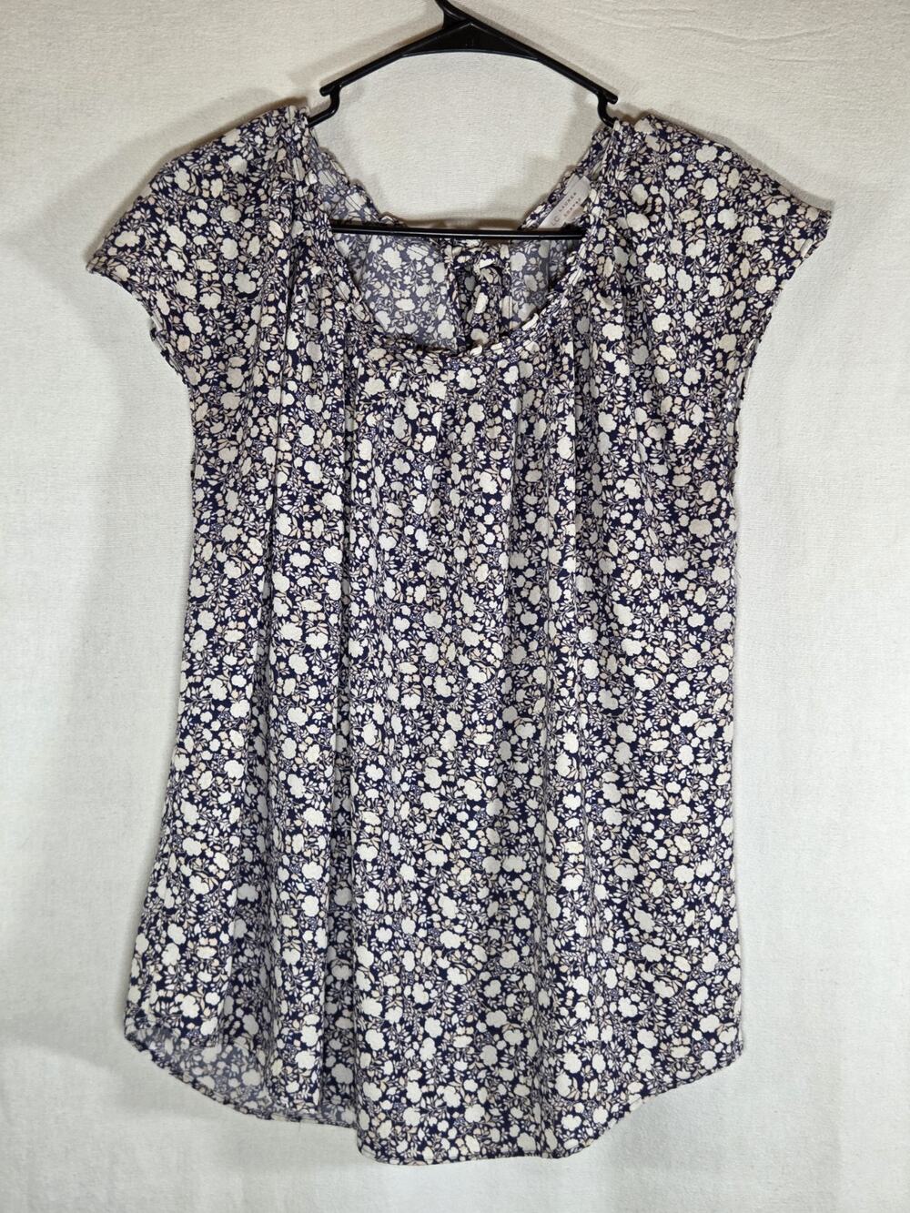 LC Lauren Conrad Ditsy Floral Blouse Top Navy Blue White Women's Size XL Boho